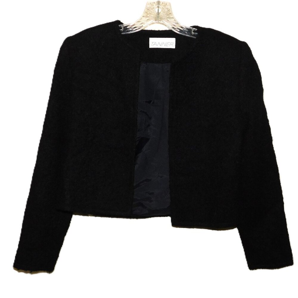 Vintage Tanner Open Front Women's Black Wool Jacket Size 6